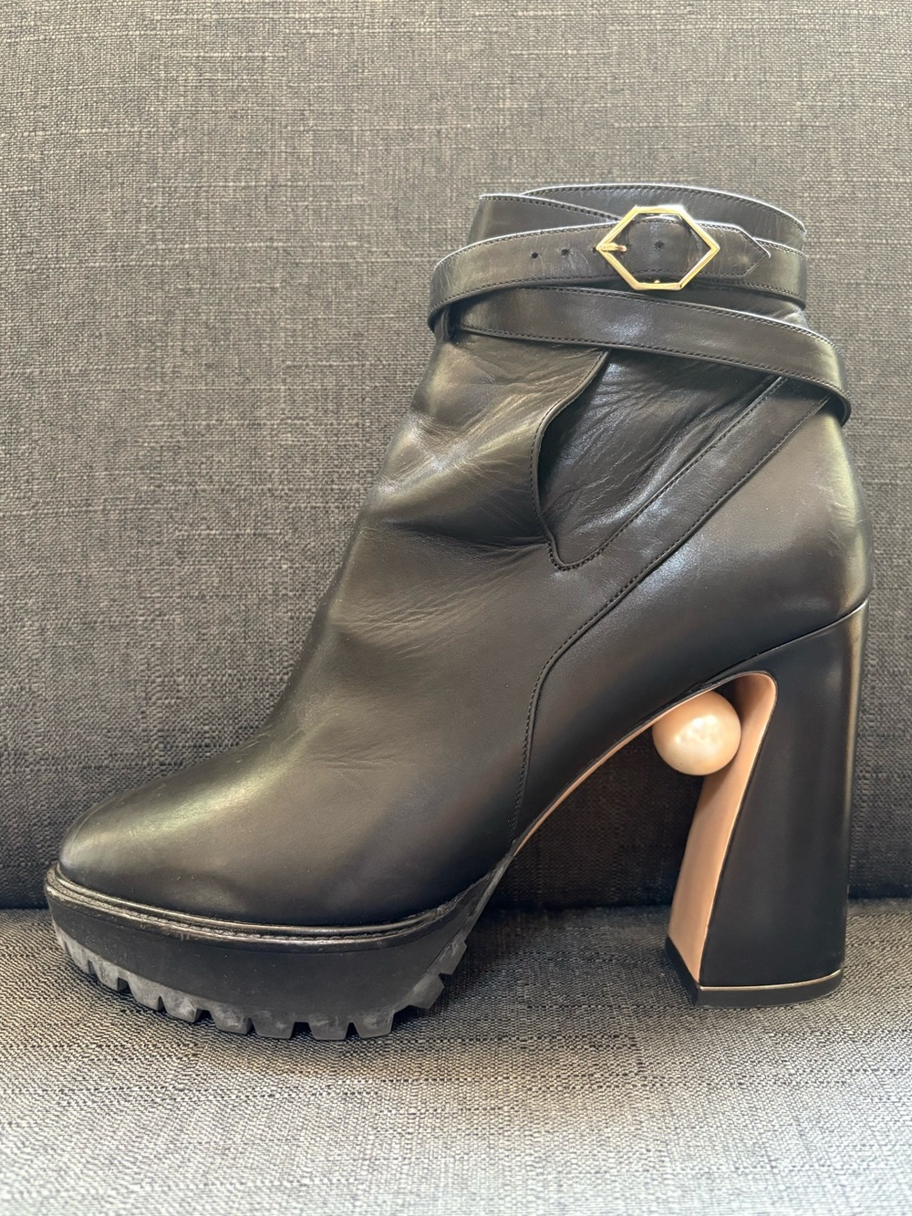 Nicholas Kirkwood Black Leather Faux Pearl Ankle Boot